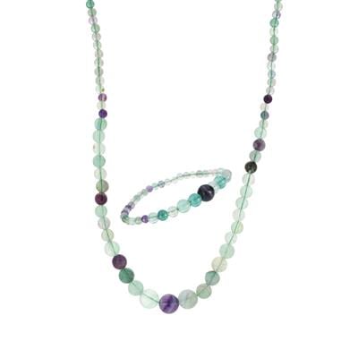 Multi-Colour Fluorite Set of Necklace & Bracelet in Sterling Silver 200.50cts