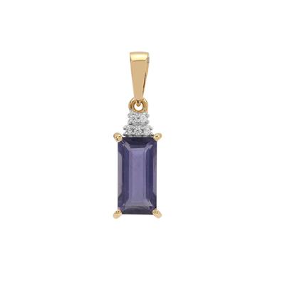 Bengal Iolite Pendant with White Zircon in 9K Gold 1cts