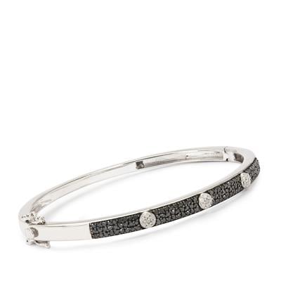 Black, White Diamond Bangle in Sterling Silver 1.10cts