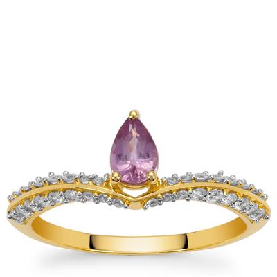 Unheated Purple Sapphire Ring with White Zircon in 9K Gold 0.85ct