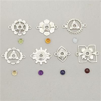 1.75cts 925 Sterling Silver Connectors With Multi Stone (7 Chakra Connector Mount With Gemstones)