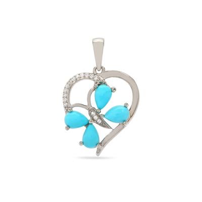 Sleeping Beauty Turquoise Pendant with White Topaz in Platinum Plated Sterling Silver 1.65cts