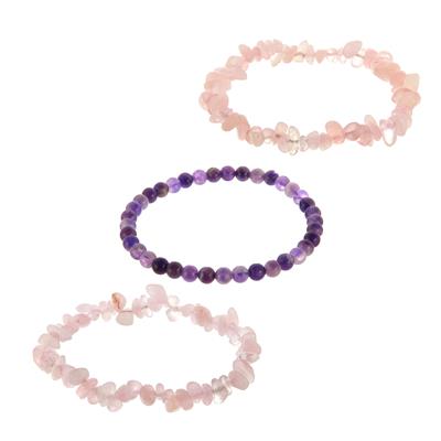 'Self Love & Inner Peace' Rose Quartz & Banded Amethyst Set of 3 Bracelets ATGW 182.50cts 