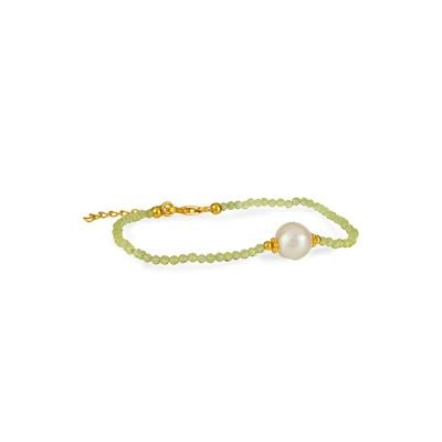 Jilin Peridot & Freshwater Cultured Pearl Gold Tone Sterling Silver Bracelet 