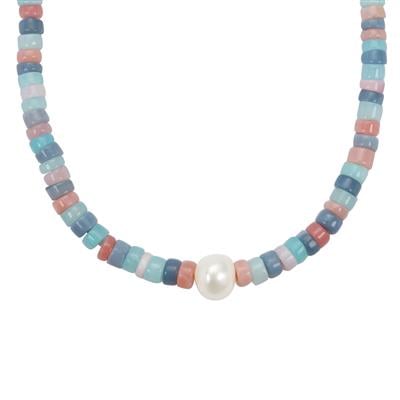 Freshwater Pearl Necklace with Multi-Colour Opal in Sterling Silver (7 x 8 MM)