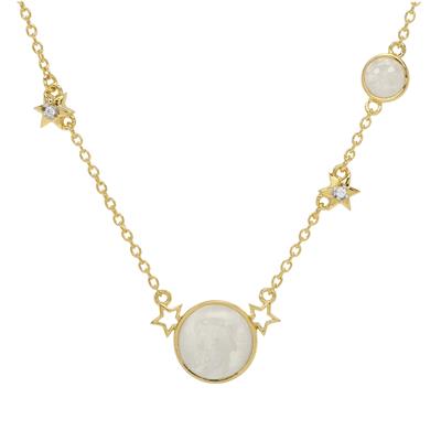 Rainbow Moonstone Celestial Necklace with White Zircon in Gold Plated Sterling Silver 6.40cts
