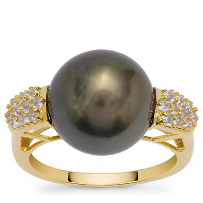 Tahitian Cultured Pearl Ring with Pink Morganite in 9K Gold (12mm)