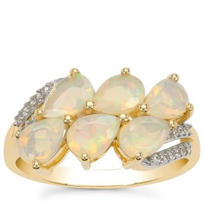 Ethiopian Opal Ring with White Zircon in 9K Gold 1.65cts