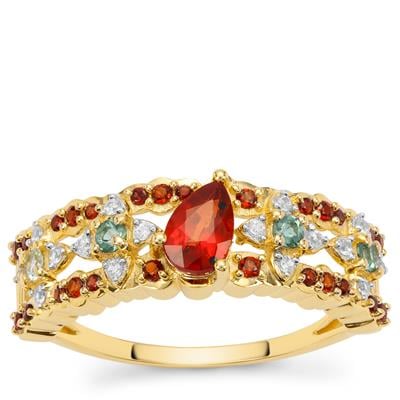 Songea Red Sapphire Ring with Multi Gemstones in 9K Gold 1cts
