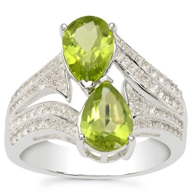 Jilin Peridot Ring with White Topaz in Sterling Silver 3.30cts