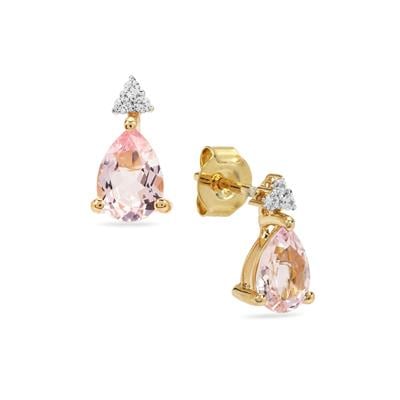 Pink Morganite Earrings with White Zircon in 9K Gold 1.20cts
