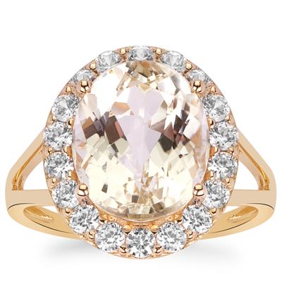 Minas Novas Hiddenite  Ring with White Zircon in 9K Gold 5.47cts