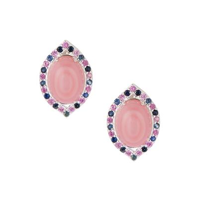 Queen Conch Earrings with Blue & Pink Sapphire in Sterling Silver