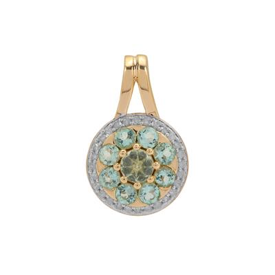 Kijani Garnet, Aquaiba™ Beryl Pendant with Diamonds in 9K Gold 0.85ct