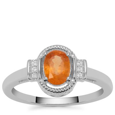 Mandarin Garnet Ring with White Zircon in Sterling Silver 1.05cts