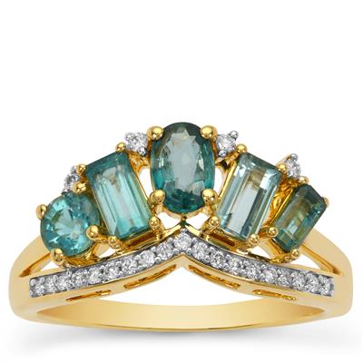 Grandidierite Ring with Diamond in 18K Gold 1.50cts