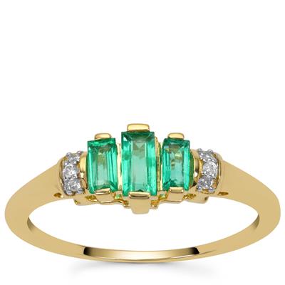 Panjshir Emerald Ring with White Zircon in 9K Gold 0.50ct