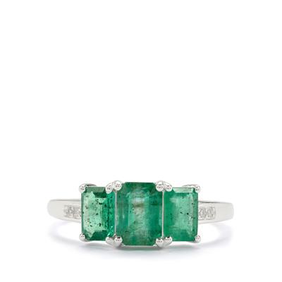 3.33 Carat Genuine Zambian Emerald & White Zircon Sterling Silver Ring - Oval Cut, .925 Silver - View #9