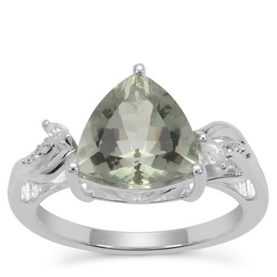 Prasiolite Ring with White Zircon in Sterling Silver 3.63cts