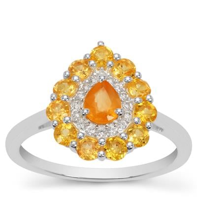 Mandarin Garnet Ring with White Zircon in Sterling Silver 1.55cts