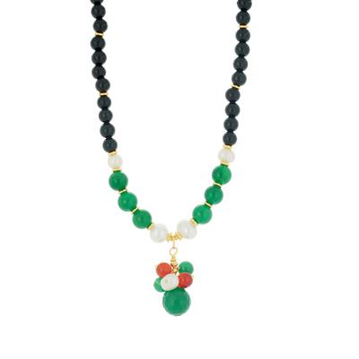 Multi Colour Agate Necklace with Freshwater Cultured Pearl in Gold Tone Sterling Silver