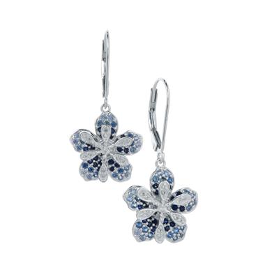 Ombre Floral Fiore Thai Sapphire Earrings with White Zircon in Sterling Silver 1.10cts