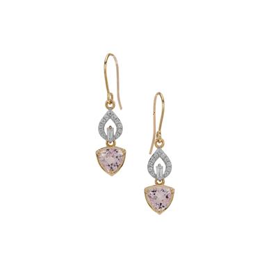 Minas Gerais Kunzite Earrings with White Zircon in 9K Gold 1.65cts