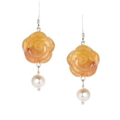 Sakura Agate Earrings with Kaori Cultured Pearl in Sterling Silver