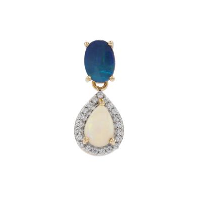 Coober Pedy Opal, Crystal Opal on Ironstone Pendant with White Zircon in 9K Gold
