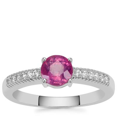 Ilakaka Hot Pink Sapphire Ring with White Zircon in Sterling Silver 1.35cts (F)