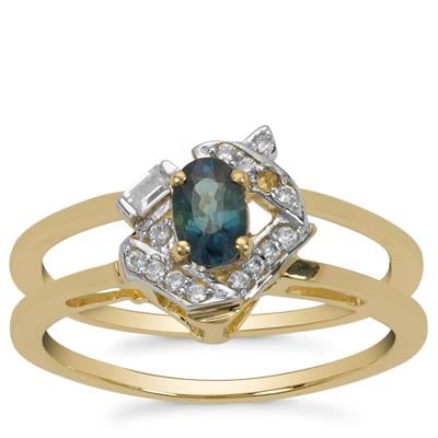 Australian Blue Sapphire Ring with White Zircon in 9K Gold 0.60ct