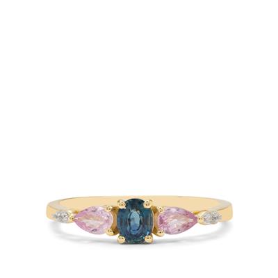Blue, Pink Sapphire & White Zircon Ring in 9K Gold 1cts