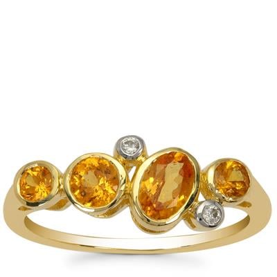 Spessartite, Mandarin Garnet Ring with White Zircon in 9K Gold 1.25cts