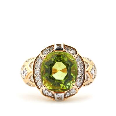 Neon Tourmaline Ring with Diamond in 18K Gold 5.23cts