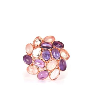 Zambian Amethyst Ring with Rose and White Quartz Rose Tone Sterling Silver 8.30cts
