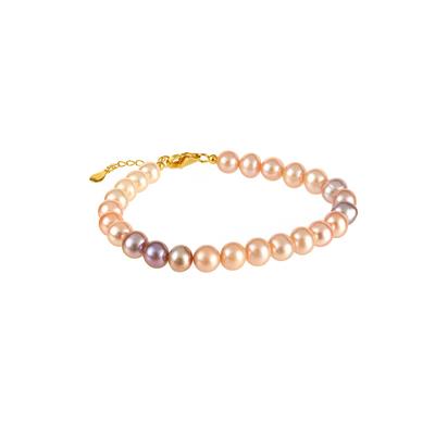 Naturally Coloured Freshwater Cultured Pearl Bracelet in Gold Tone Sterling Silver (6.50 to 7.50mm)