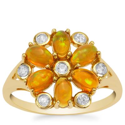 Ethiopian Yellow Opal Ring with White Zircon in 9K Gold 1.35cts