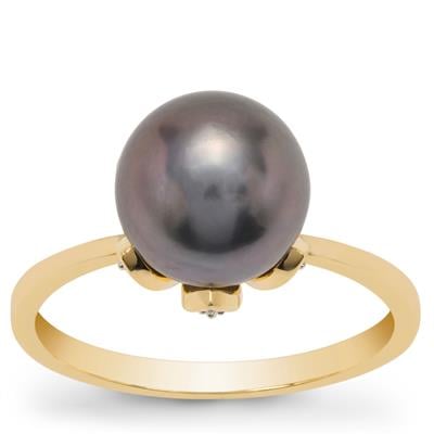Tahitian Cultured Pearl Ring with White Zircon in 9K Gold (9.50 MM)