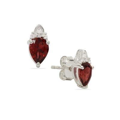 Nampula Garnet Earrings with White Zircon in Sterling Silver 1.65cts