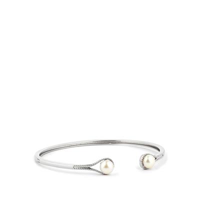 White Freshwater Cultured Pearl (7mm) Bangle in Sterling Silver