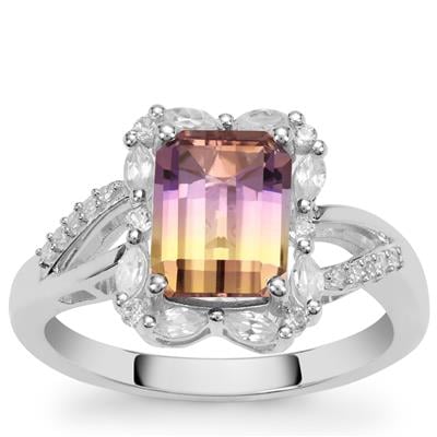 Anahi Ametrine Ring with White Zircon in Sterling Silver 3cts