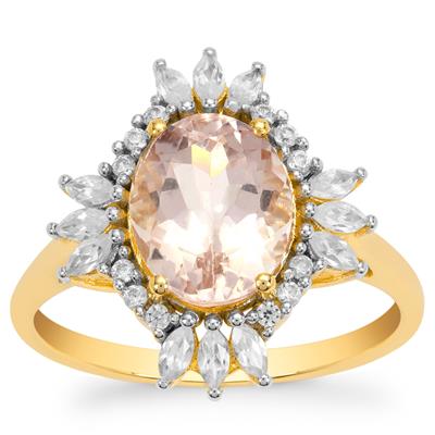 Mozambique Morganite Ring with White Zircon in 9K Gold 2.90cts