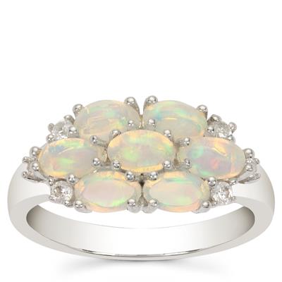 Ethiopian Opal Ring with White Zircon in Sterling Silver 1.25cts