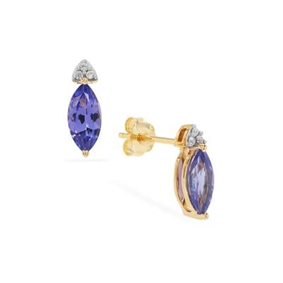 AA Tanzanite Earrings with White Zircon in 9K Gold 1.20cts