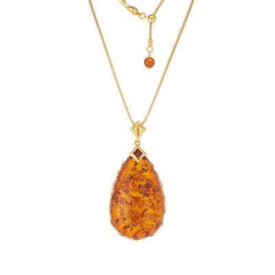 Baltic Cognac Amber Slider Necklace  in Gold Tone Sterling Silver (50 x 30mm)