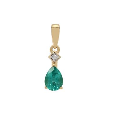 Green Apatite Pendant with White Zircon in 9K Gold 1ct