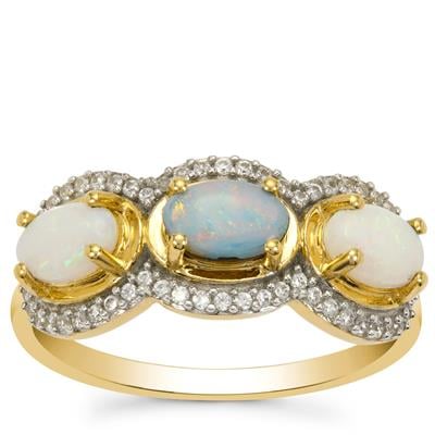 Crystal Opal on Ironstone, Coober Pedy Opal Ring with White Zircon in 9K Gold