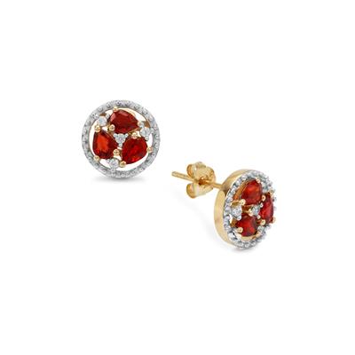 Songea Red Sapphire Earrings with White Zircon in 9K Gold 1.30cts