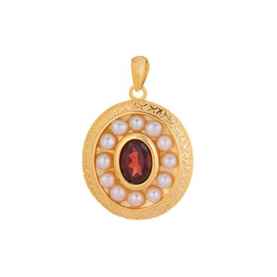 Kaori Freshwater Cultured Pearl Pendant with Garnet in Gold Tone Sterling Silver(3mm)