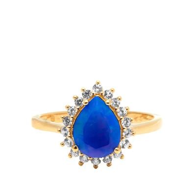  Ethiopian Paradise Blue Opal Ring with White Zircon in 9K Gold 1.36cts 